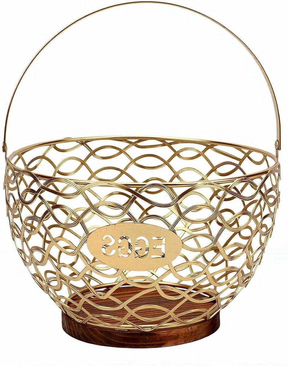 Eieropslag Mand Eiermand Keuken Eieren Verzamelen Holle Draadgaas Ontwerp 21 x 20.6 x 15 cm Goud