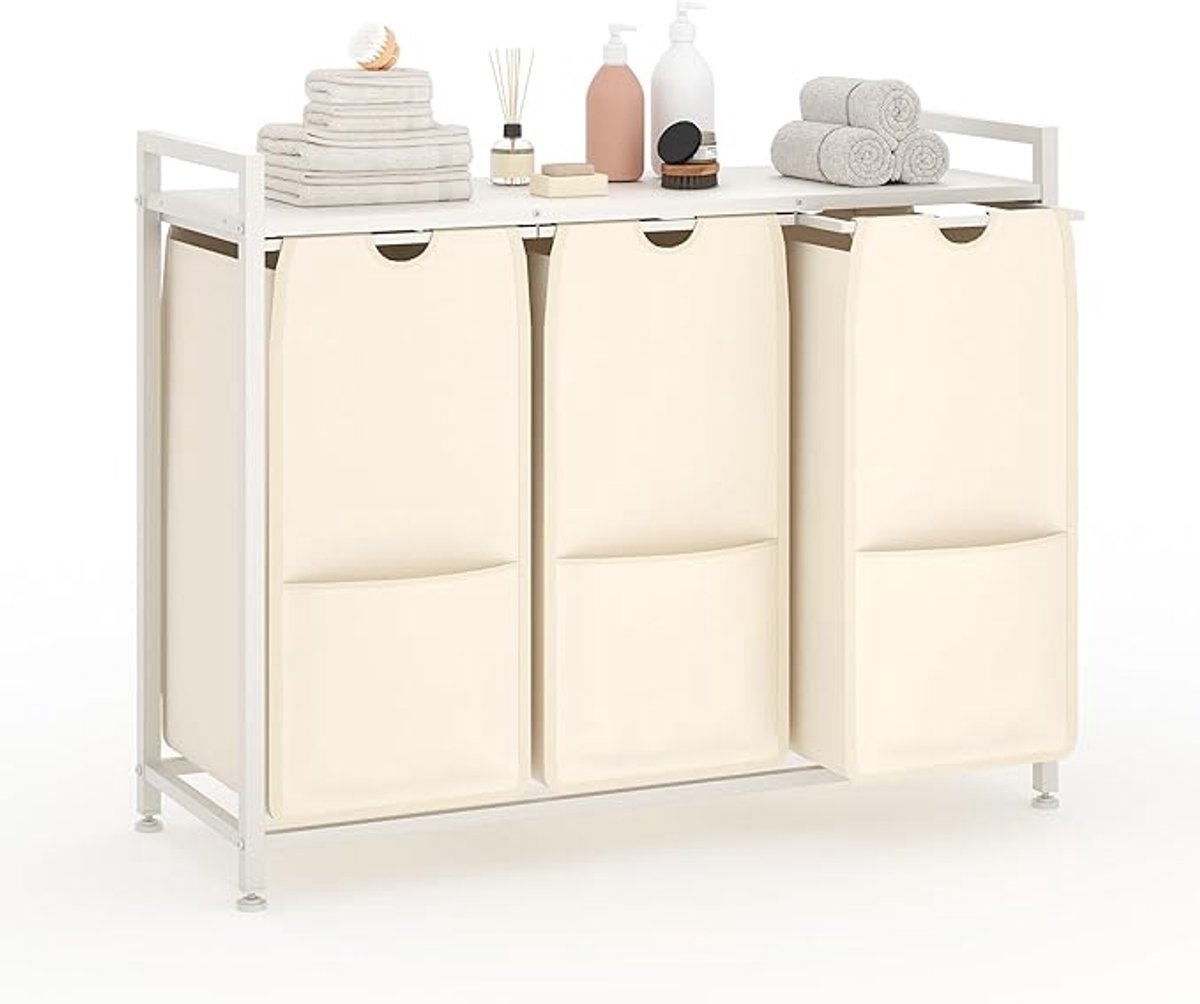 Wasmand - 3 lades - Wit - Metaal - Afmetingen 92,5x33x72cm