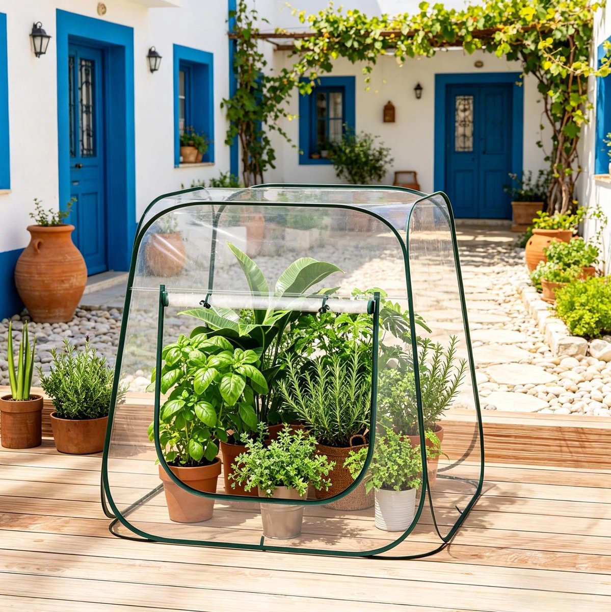 HAUSS SPOLE Kas – Pop-up Ontwerp Met U-Vormige Rits – 100 x 100 x 97 cm – PVC En Metaal – Transparant – Voor Balkon En Tuin