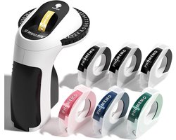 Labelmaker voor reliëfdruk met 6 reliëfetikettenbanden | Kleine lettertang met draaibaar letterwiel en ergonomisch ontwerp | Handmatige etikettenprinter voor thuis, kantoor, doe-het-zelf en knutselen (£, €, Ä, Ö en Ü)