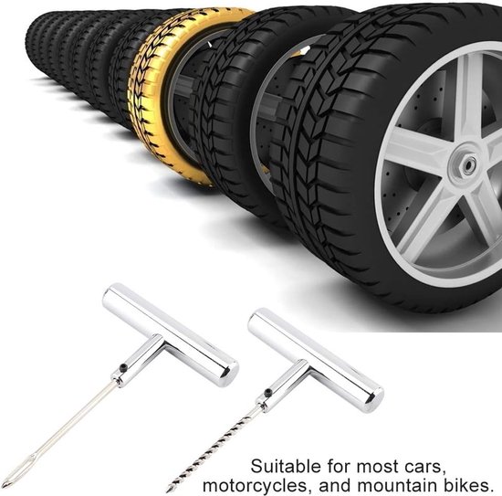 Bandenreparatieset - Reparatieset Auto Motor - Band Noodreparatie - 2-delig Staal - 23 x 13 x 2 cm - Zilver — afbeelding 3