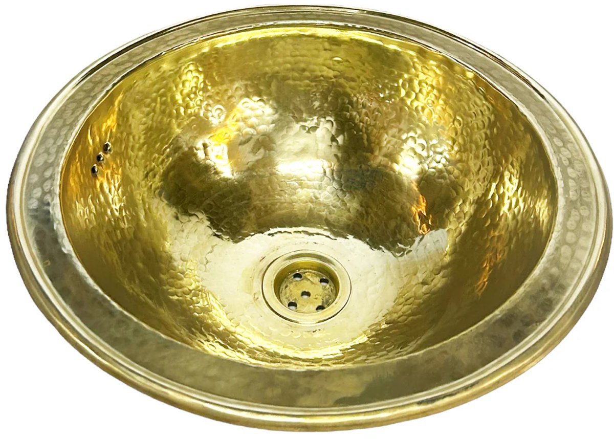 Waskom - Marokkaanse Badkamerwastafel - Luxe Design Waskom - Handgemaakte Gehamerde Messing Waskom - Ronde Opbouw Wastafel - Massief Messing - Ø35 x 13 cm - Goudkleurig