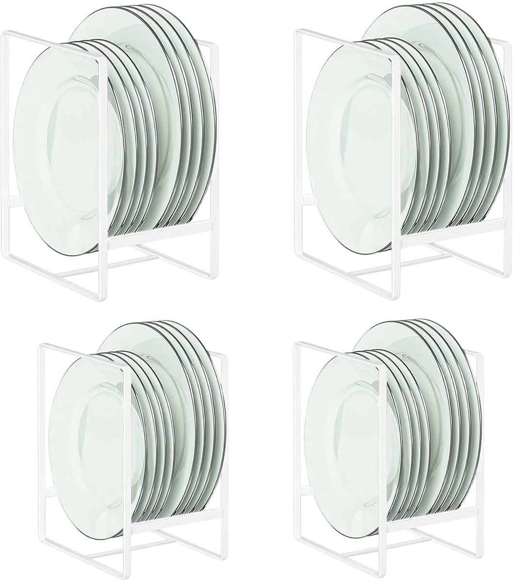 SnelShoppen - Set van 4 Bordenrekken, Bordenhouders, Organiser, Afdruiprekken, Bordenstandaard voor Keuken, Werkblad, Wit