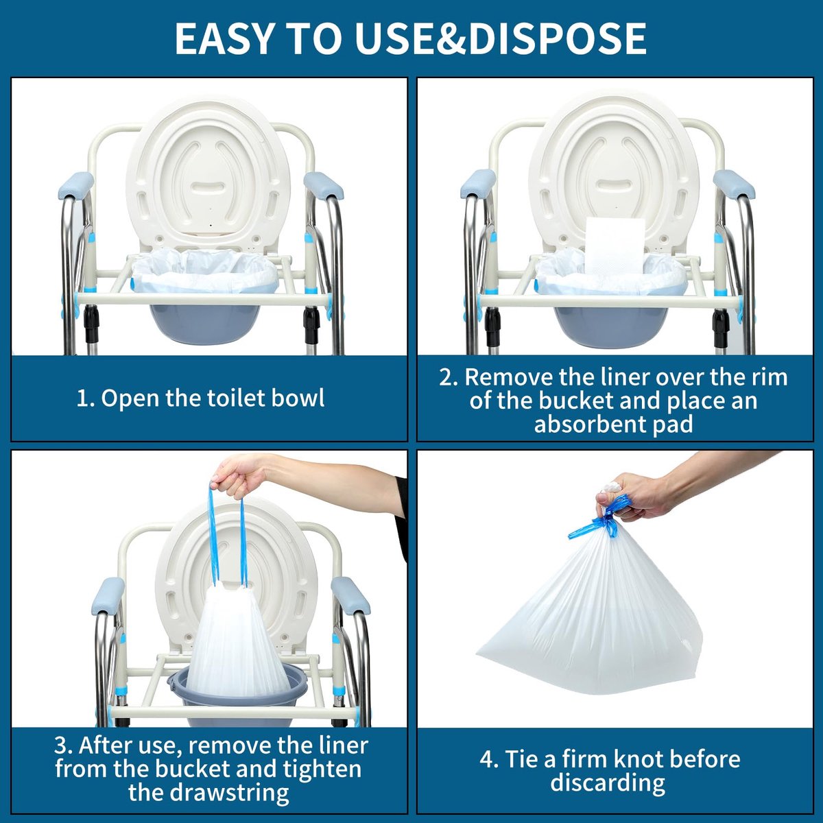 SnelShoppen - Commode Liners met Absorberende Pads | 100 Zakjes + 100 Pads voor Nachtkastje, Wc-Stoel, Emmer | Universele Pasvorm, Ideaal voor Bedlinn