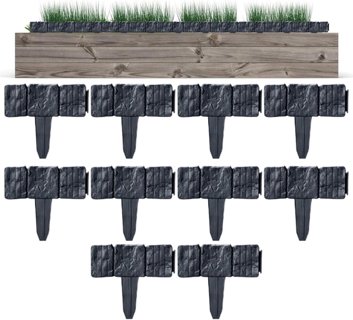 Kunststeen Tuinborder - Nepstenen Randafwerking - Tuin Organiseren - Zonder Graven Installatie - 10 Stuks - Zwart