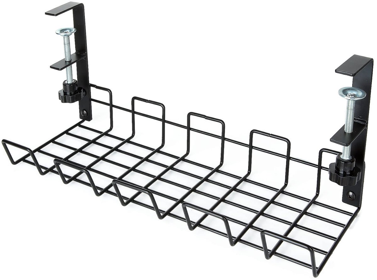 SnelShoppen - Onder Desk Kabel Management Tray, No-Drill Metalen Kabel Organizer 38 cm, Zwarte Cord Houder voor Bureau, Kantoor en Keuken, Kabelbeheer
