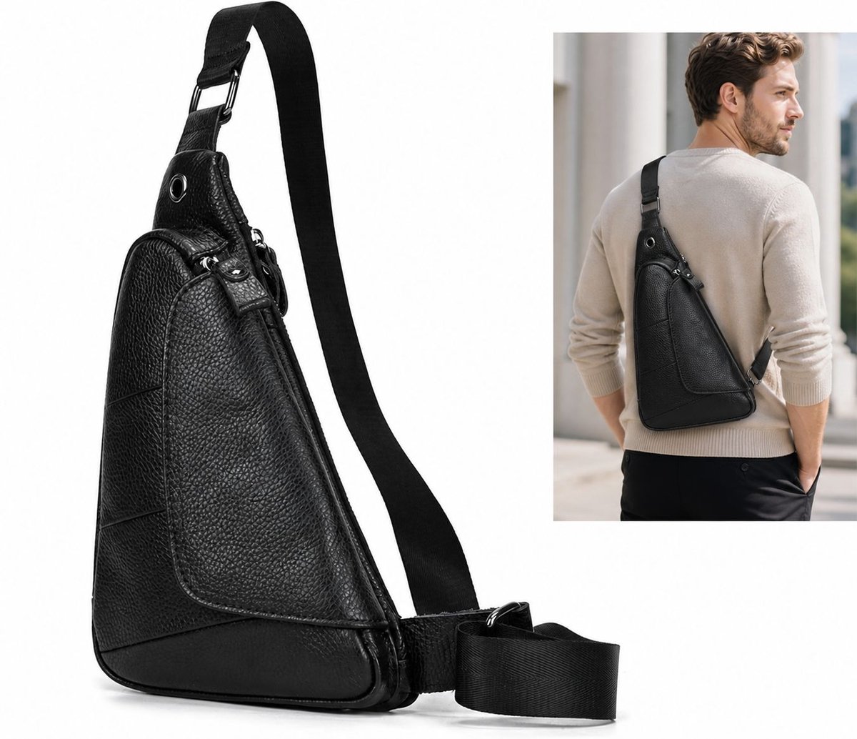 VHV - Sling Bag Heren - Leren Crossbodytas en Borsttas - Compacte Schoudertas voor Reizen en Dagelijks Gebruik