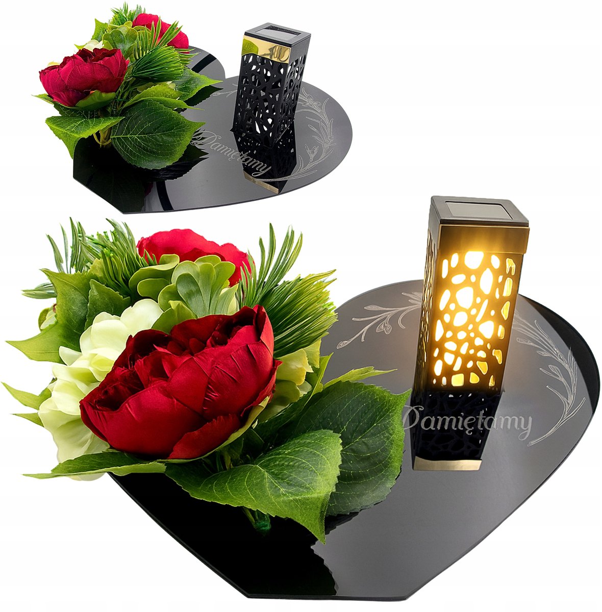 Graf decoratie met zonne-LED lantaarn - Elegant grafbloemstuk