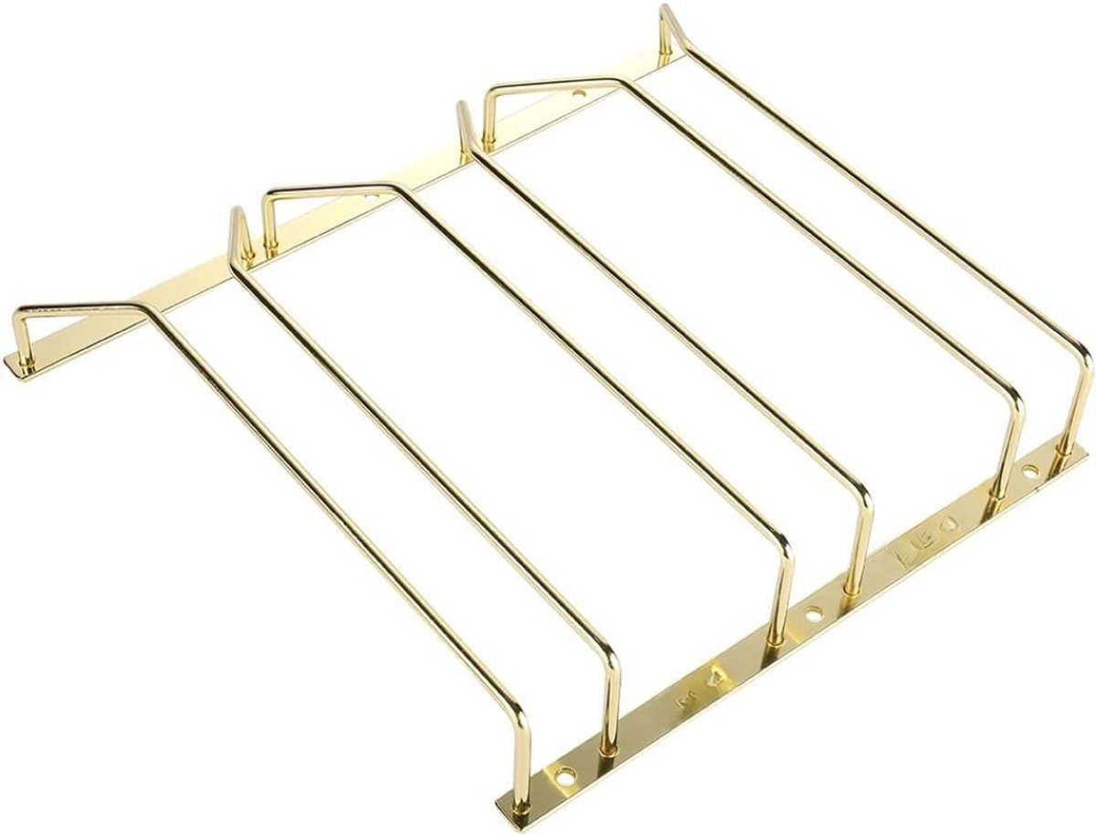 QUOVO® Ophangrek Wijnglazen - Wijnglazenhouder – Metalen Wijnglazenrek – Glazenrek Met 3 rijen - Wijnglashouder – Organizer - Stijlvol – Bar, Keuken & Cafe - Hangend - Goud - 28cm x 32cm x 5cm