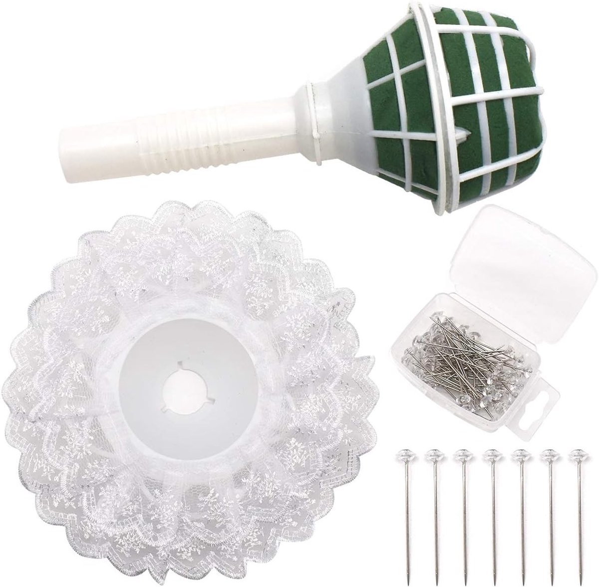 Plastic Bloemhouder voor Bruidsboeket - Decoratieve Handgreep met Floral Foam voor Bruiloft en Bloemarrangementen