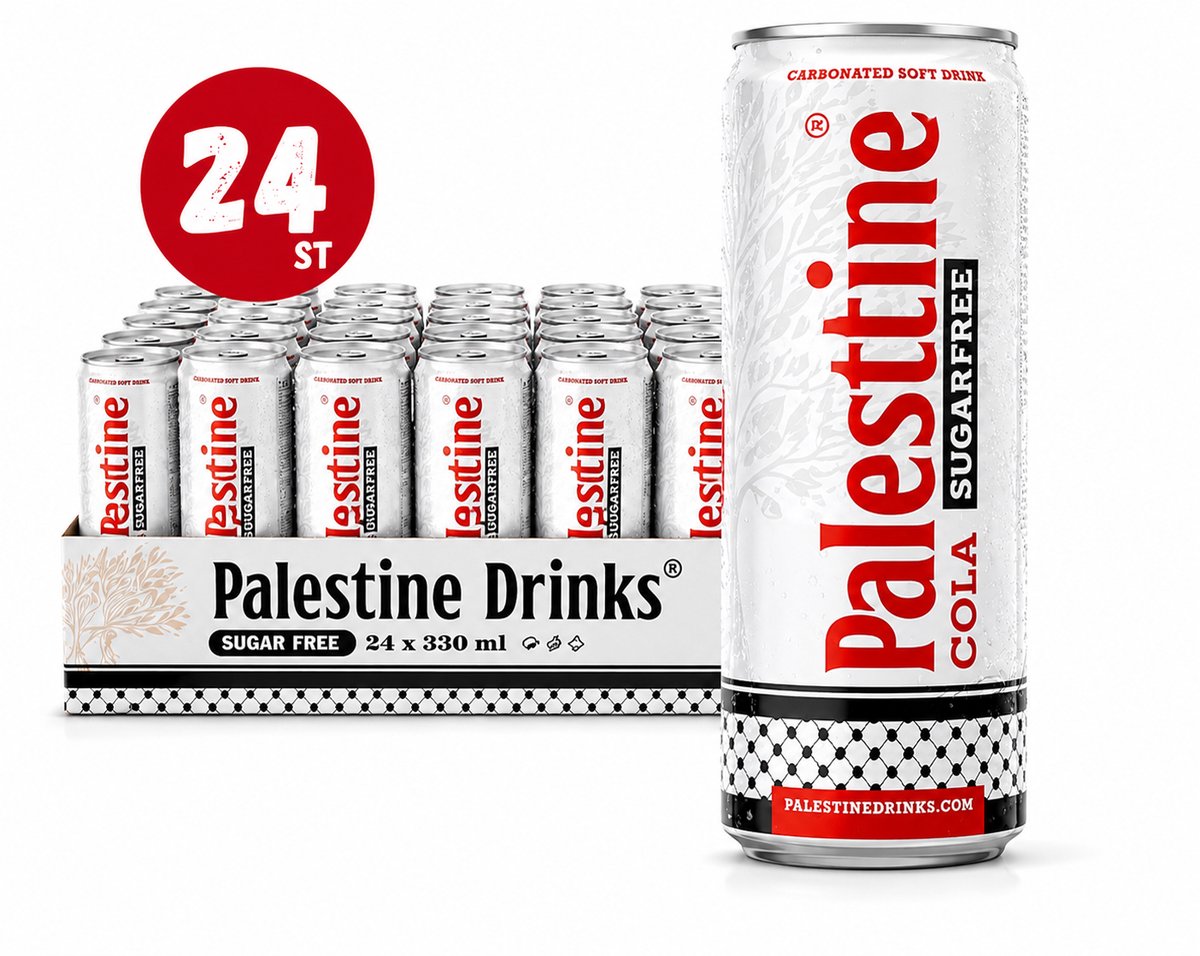 Palestine Drinks® - Palestine Cola Sugar Free - Verfrissende Frisdrank - Natuurlijke Ingrediënten - 24 blikjes van 330 ml - Glutenvrij - Halal - Palestina Cola Suikervrij - Inclusief Verzendkosten