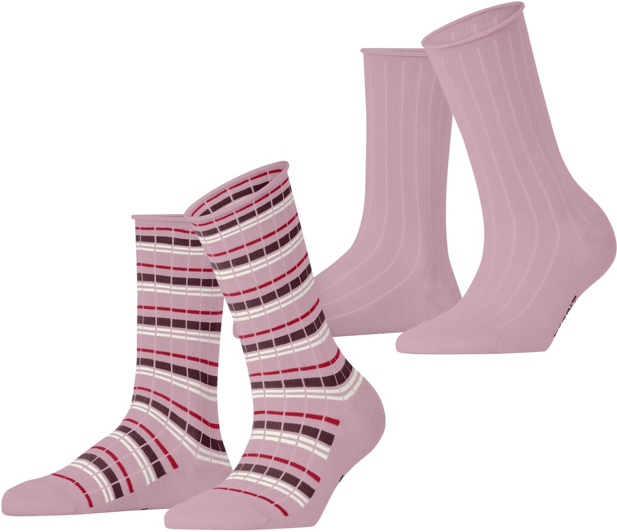 Esprit Metro Lines 2 Pack gedessineerd katoen multipack sokken dames roze - maat 35-38