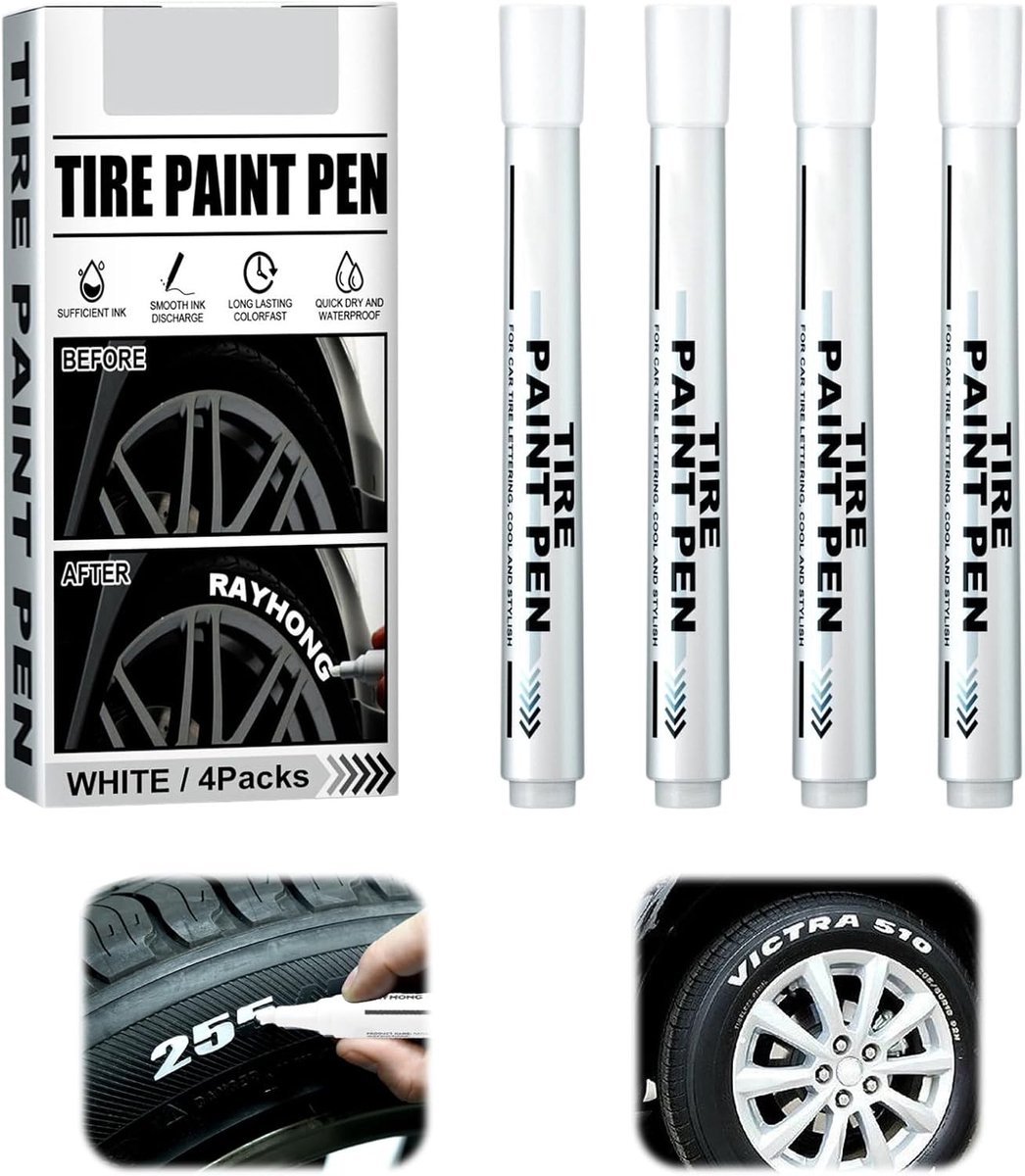 SnelShoppen - Set van 4 Witte Banden Markers, 14.5 cm, Permanente Marker voor Canvas, Kraftpapier, Hout en Steen - Watervast en Sneldrogend