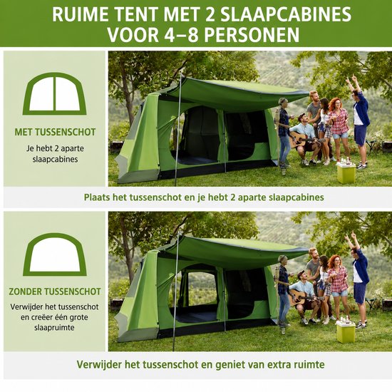 Emvae Tent - 4 Personen - Kampeertent - Familietent - 2 Slaapcabines - 410 x 310 x 225 cm - Polyester - Geelgroen — afbeelding 4