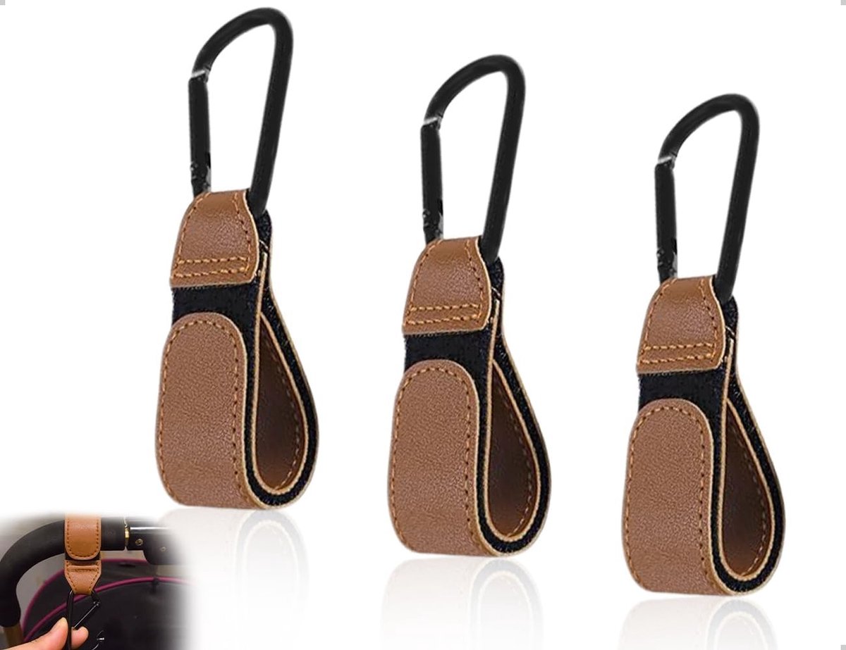 Haken voor kinderwagens - Universele accessoires voor luiertassen, schoudertassen en rugzakken - Bruine organizer voor optimale functionaliteit en gemak