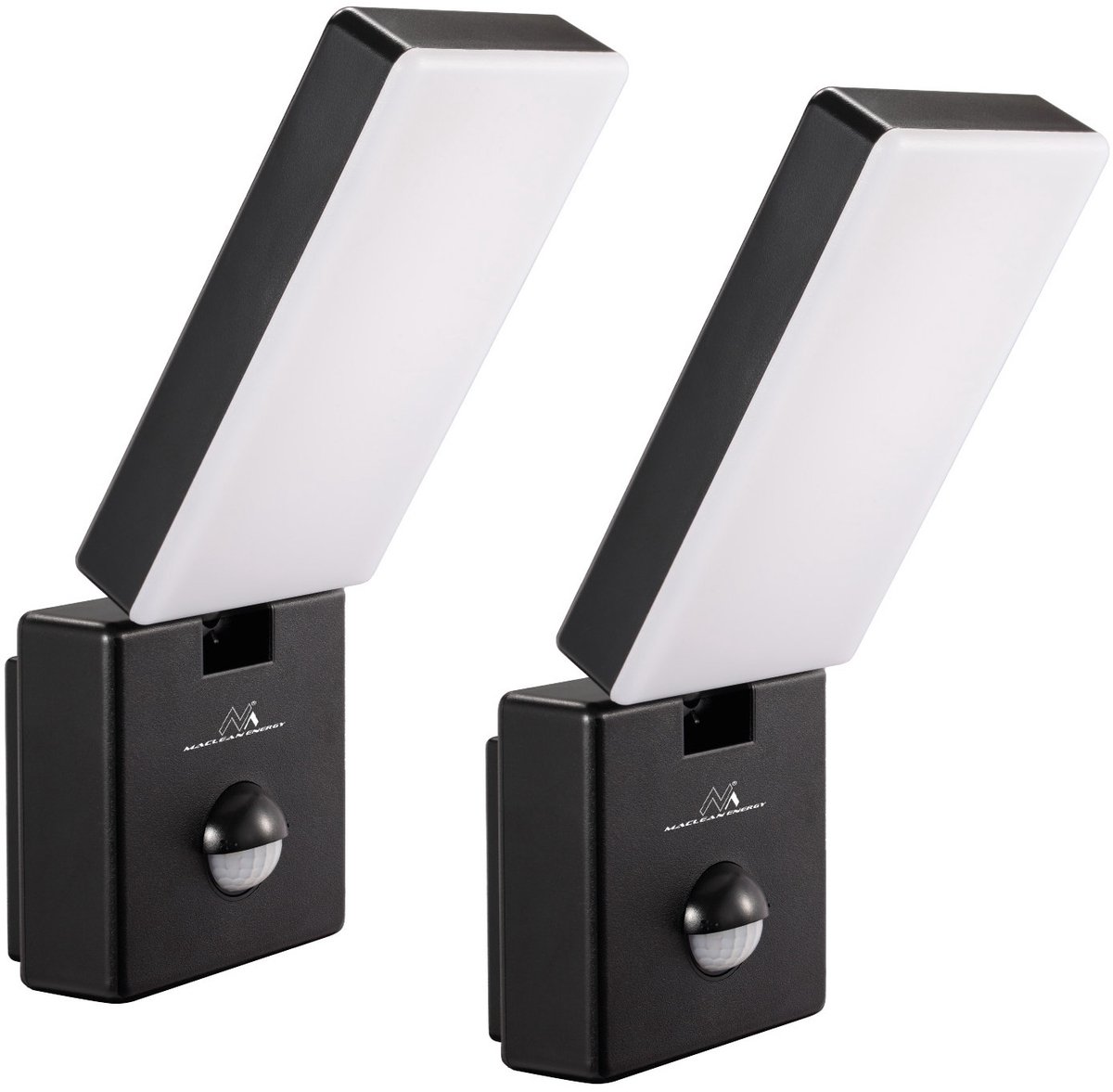 Maclean - 2 stuks LED Buitenlamp met PIR Bewegingsmelder - 10W - 800lm - 4000K - IP65 - Zwart - MCE516 B