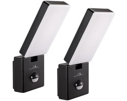 Maclean - 2 stuks LED Buitenlamp met PIR Bewegingsmelder - 10W - 800lm - 4000K - IP65 - Zwart - MCE516 B