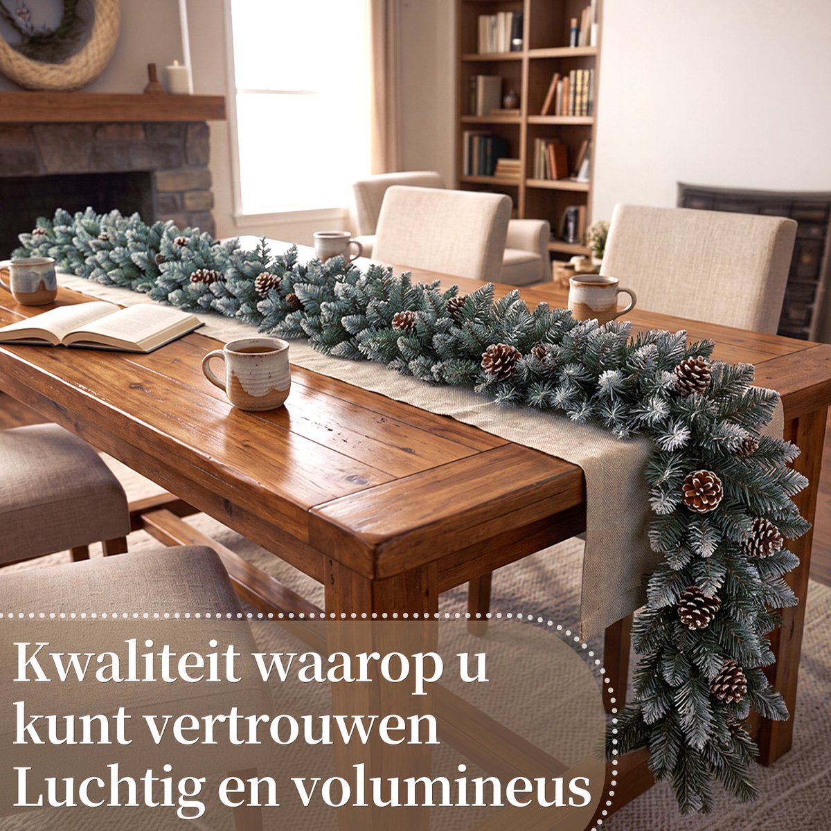 HOKEEPER Kerstguirlande 200 cm met Dennenappels – Witte PVC-naalden – foto 6
