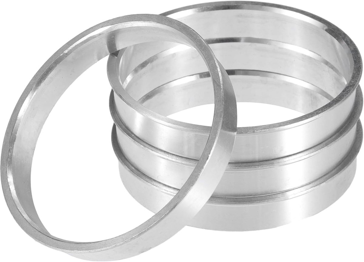 4 stuks centreerringen voor naaf, aluminium, zilver, voor auto | Kleur: zilver, buitendiameter 60,1 mm, binnendiameter 57,1 mm, dikte 10 mm, elimineert trillingen, perfecte pasvorm