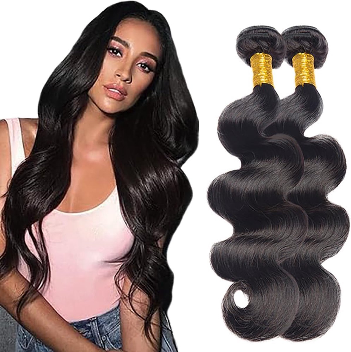 Wave Human Hair Bundles 2 Extension Machine Double Wefts Unprocessed Remy Weave Natural Black Color for Woman 12 14 Inch