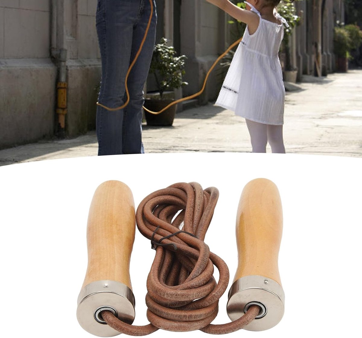 Springtouw, Koeienhuid Touw Springtouw Draagbaar Oefenspringtouw Zeer Effectief Fitness-springtouw met Glad Houten Handvat voor Fitnessoefeningen
