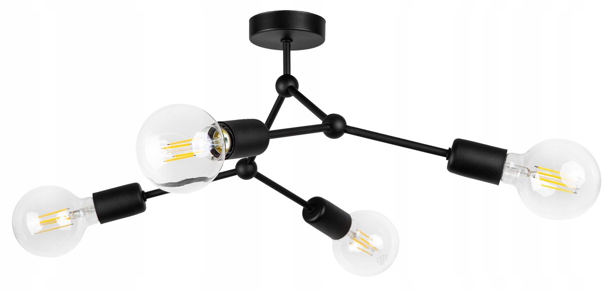 Loft Hanglamp Plafond Zwart Metaal 4x E27