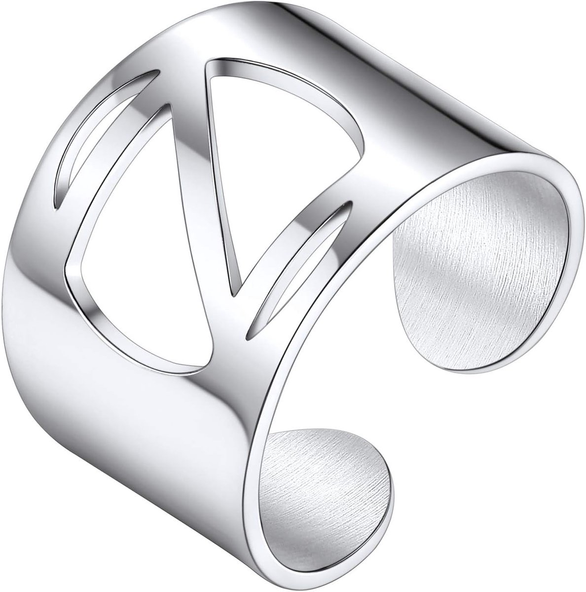 Damesring met letter Z, staal, open ring, met initiaal