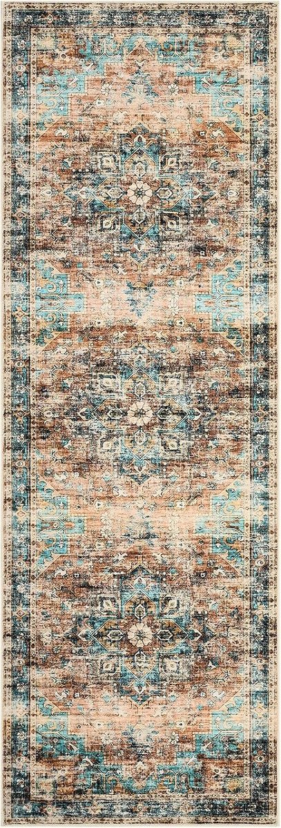 Perzisch Vloerkleed - Wasbaar Antislip Fluweelzacht - Groen/Bruin - 80x150 cm