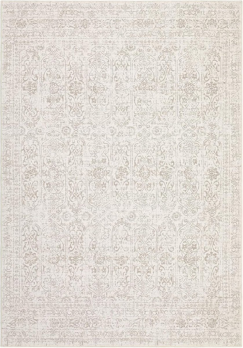 Oosters Vintage Vloerkleed - Wasbaar Antislip Kortpolig Bloemmotief - Beige - 200x290 cm