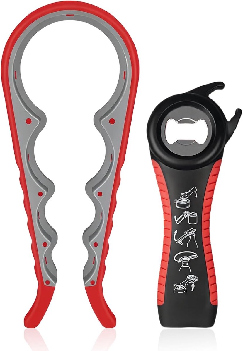 Flesopener en Blikopener Set - Multicolor - 4-in-1 en 5-in-1 - Ergonomisch Ontwerp voor Mensen met Beperkte Handmobiliteit