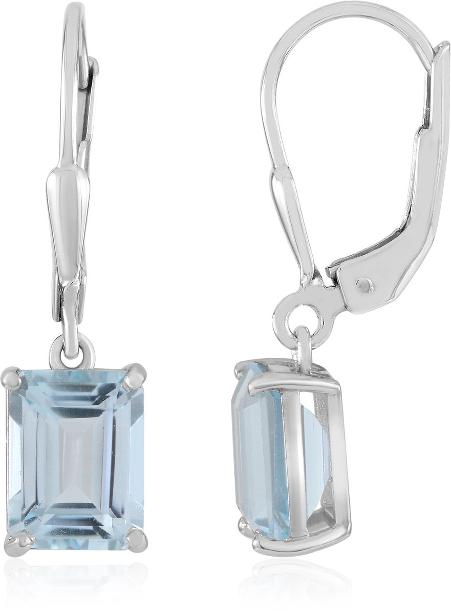 Cavill - Zilveren 925 Sterling Oorbellen - Hemelsblauwe 3,07 Ct Topaas uit Brazilië - Achthoek Trapgeslepen - Elegante Platina Afwerking - 25 mm