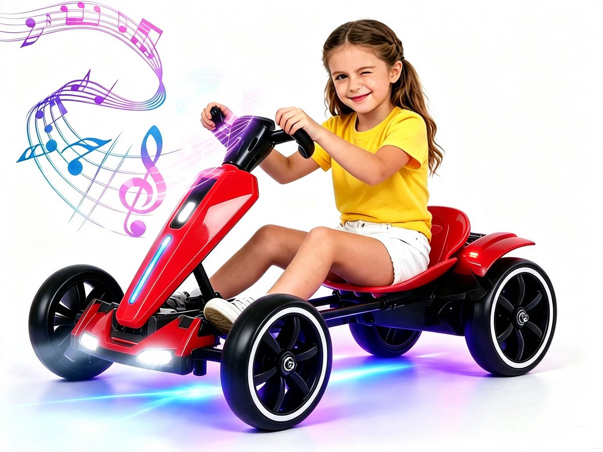 Elektrische Drift Kart voor Kinderen – Dubbel Motor Aandrijving – Afstandsbediening & LED-verlichting – Max. 50 kg – Geschikt voor Kinderen van 3-8 Jaar – EU-stekker-Rood