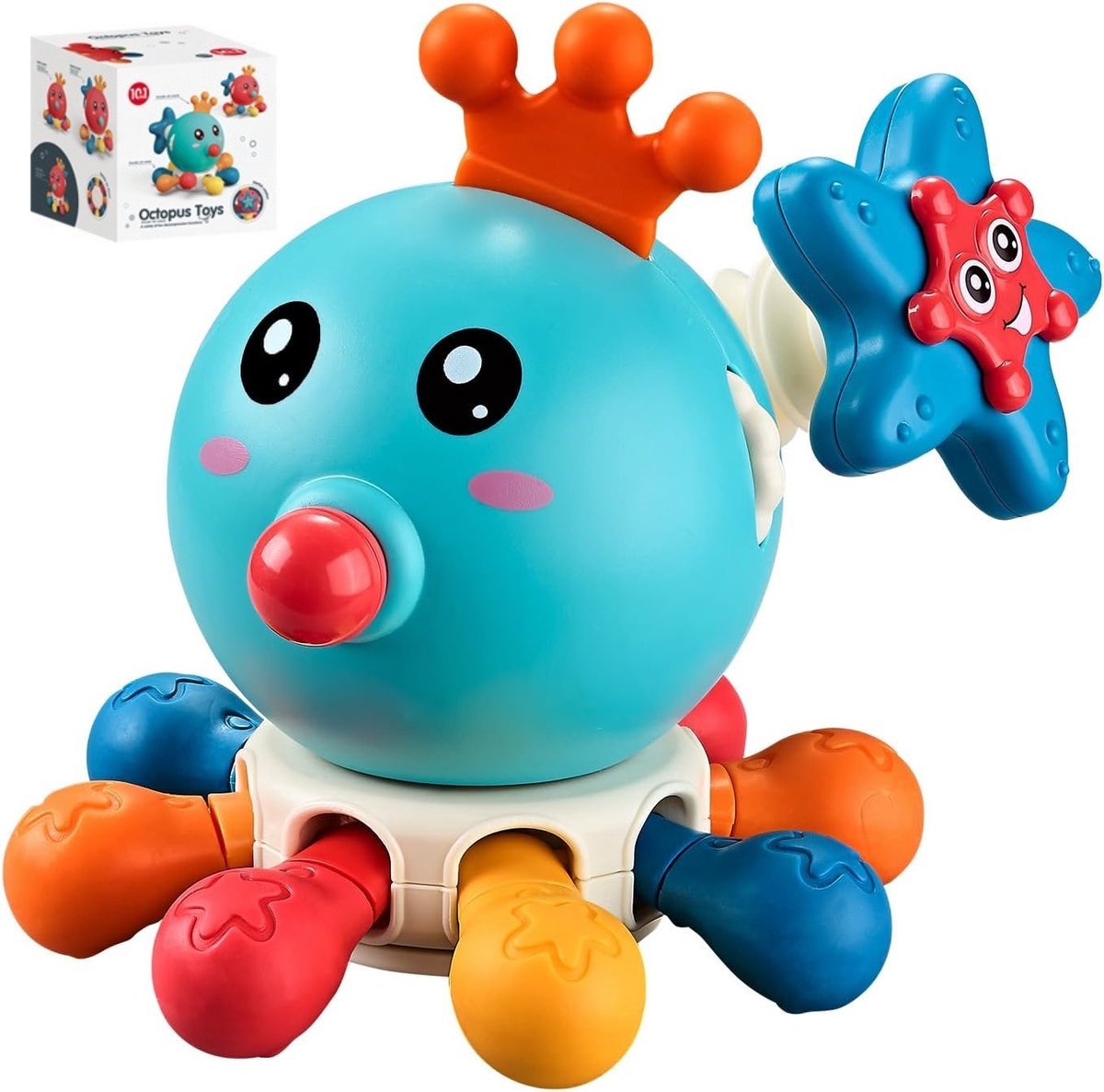 Casalora – Montessori Baby Speelgoed Blauw voor 12-18 Maanden – Silicone Octopus Speelgoed voor 1-2 Jaar, Draaiend Bijtspeelgoed voor Baby’s – Reis Speelgoed voor Peuters (1-3 Jaar)