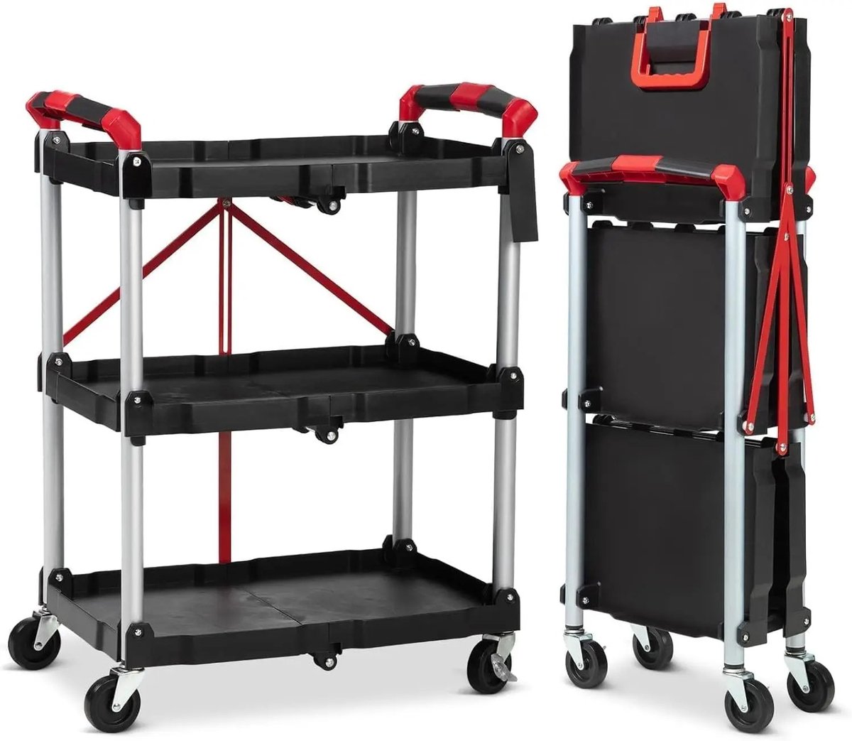 Velori Rolwagen 3 Laags - Opvouwbare Servicewagen - Gereedschapswagen - Keukenwagen - Verrijdbare Opbergwagen - 75,7 kg Draagvermogen - 58,5 x 38 x 83,5 cm