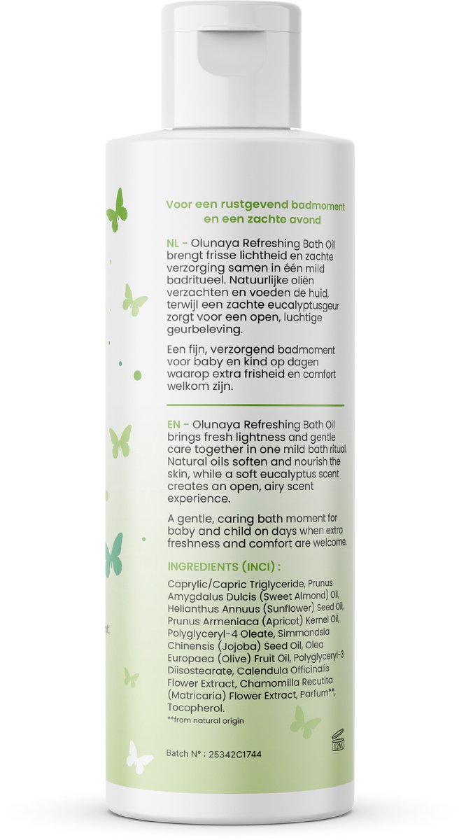 Olunaya Baby Badolie met Eucalyptus, Lavendel en Sinaasappel | Badolie voor Baby, Peuter en Kind | Gevoelige en Droge Huid | Amandelolie, Calendula en Kamille | Natuurlijke Babyverzorging | Kraamcadeau | Gentle Breeze 120 ml — afbeelding 4