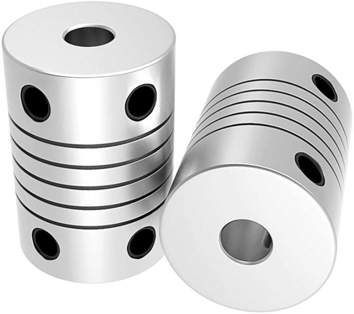 2 stuks flexibele askoppelingen 5 mm tot 8 mm 19 x 25 mm stappenmotor-koppeling, aluminiumlegering, CNC-verbindingsstukken, motorschachtkoppeling, 3/4/5/6/6,35/7/8/10 mm (5 mm x 5 mm)