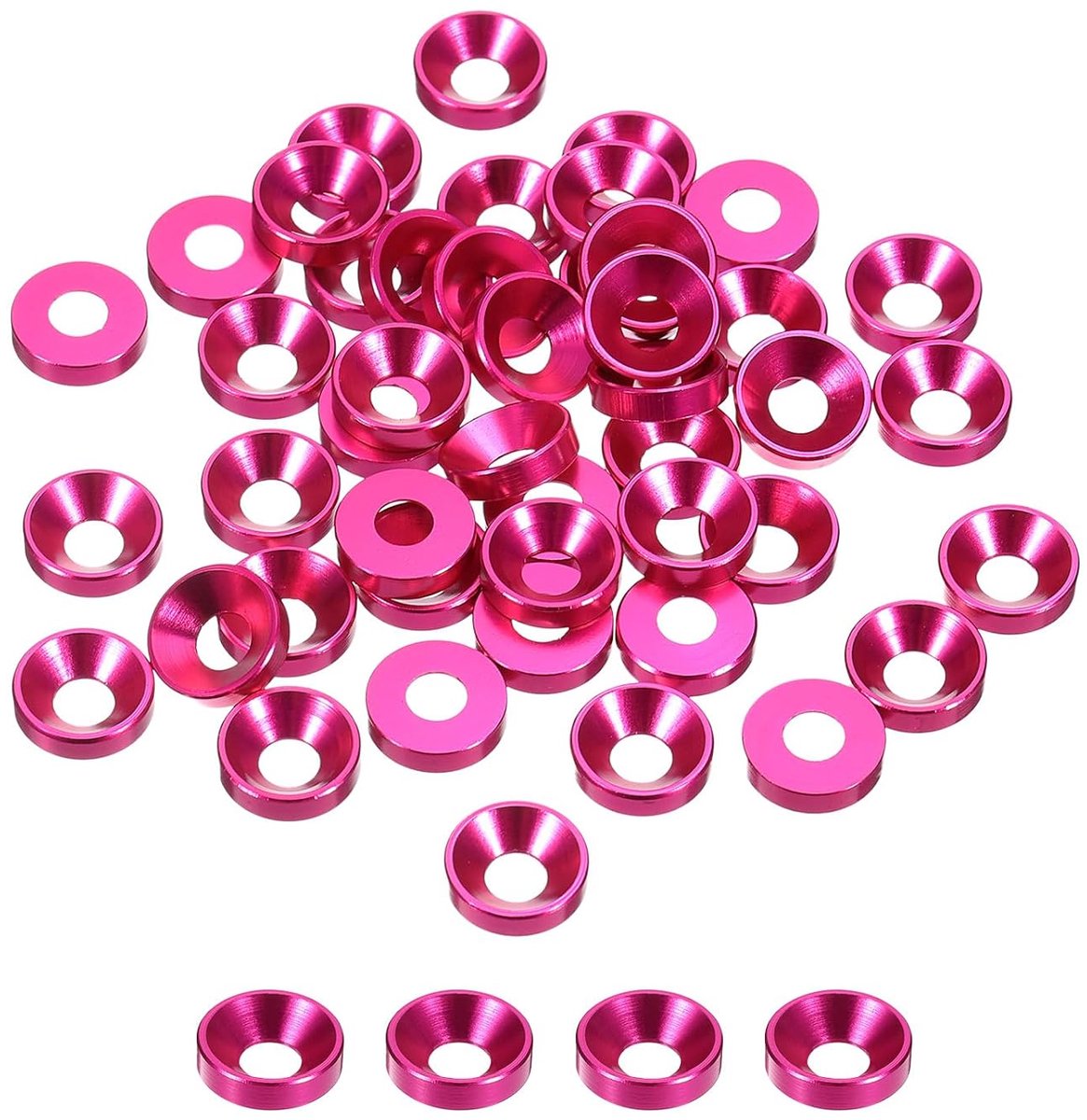 M4 conische sluitringen, geanodiseerd aluminium, afdichtingen voor RC/FPV/PC/drones/mechanische accessoires, verpakking van 50 stuks (rozerood)