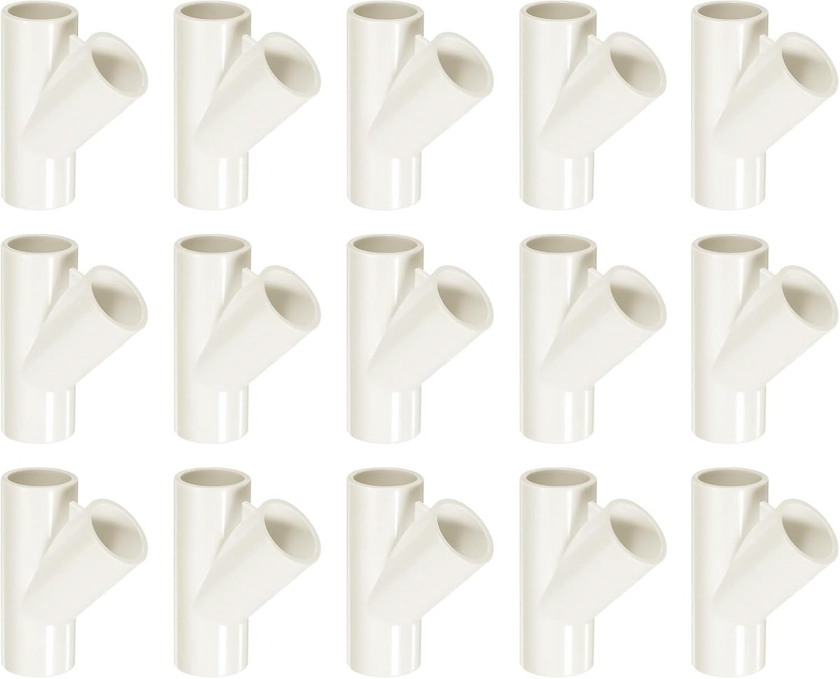 15 stuks 3-weg, 45 graden, 2,5 cm, 0,8 inch, pvc-hoek, pvc-buisarmaturen, pvc-koppeling, pvc-meubelhoekverbinders voor doe-het-zelf tuinsteunstructuur, wit
