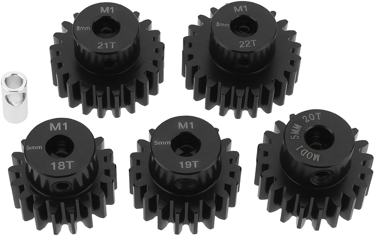 Store Set van 5 tandwielen Mod 1 M1 - 5 mm boring - Van gehard staal - 18T 19T 20T 21T 22T met 5 mm tot 3,175 mm askoppeling voor borstelloze motor