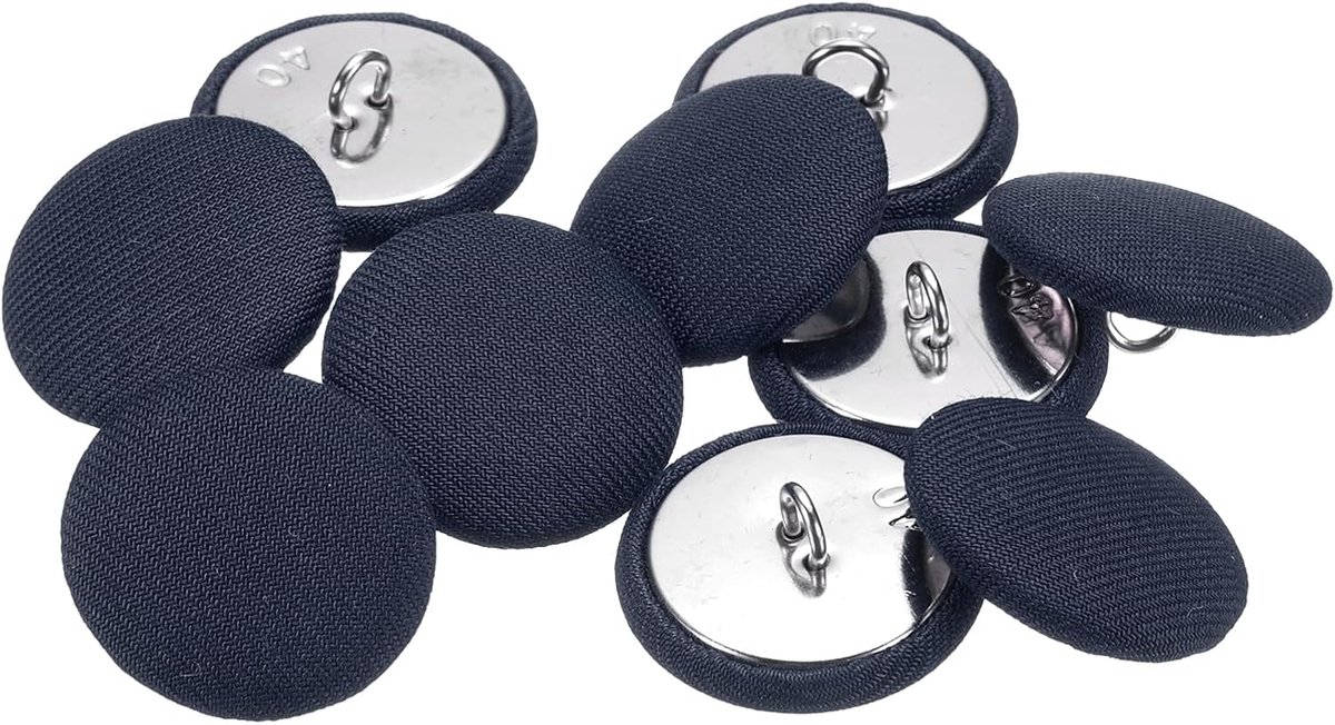 Knopen met stoffen bekleding 25 mm 1 inch rond met schacht van gesatineerd metaal voor naaien en knutselen voor bruidsjurken, bruiloften, overhemden, truien, marineblauw