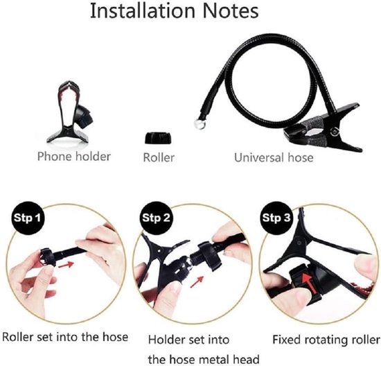 Mobiel - Flexibele metalen lange arm Lazy Bracket Holder met telefoonklem en bureauclip. Bureaublad, bedhoofdeinde, auto, bank voor Gionee P15 Pro (2021) - Zwart — afbeelding 2