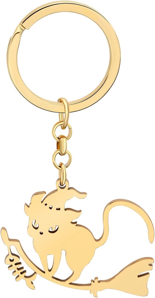 Rvs Bezem Wizard Kat Sleutelhanger Purse Geschenken Voor Vrouwen Auto Handtas Sleutelhanger Charms Sieraden