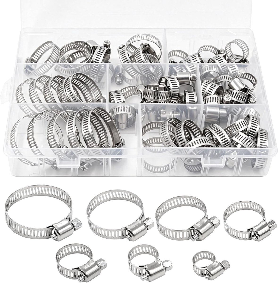 Set van 60 slangklemmen, roestvrij stalen buisklemmen, assortiment | verstelbaar, 6-38 mm, schroeftransmissie, slangklemmen