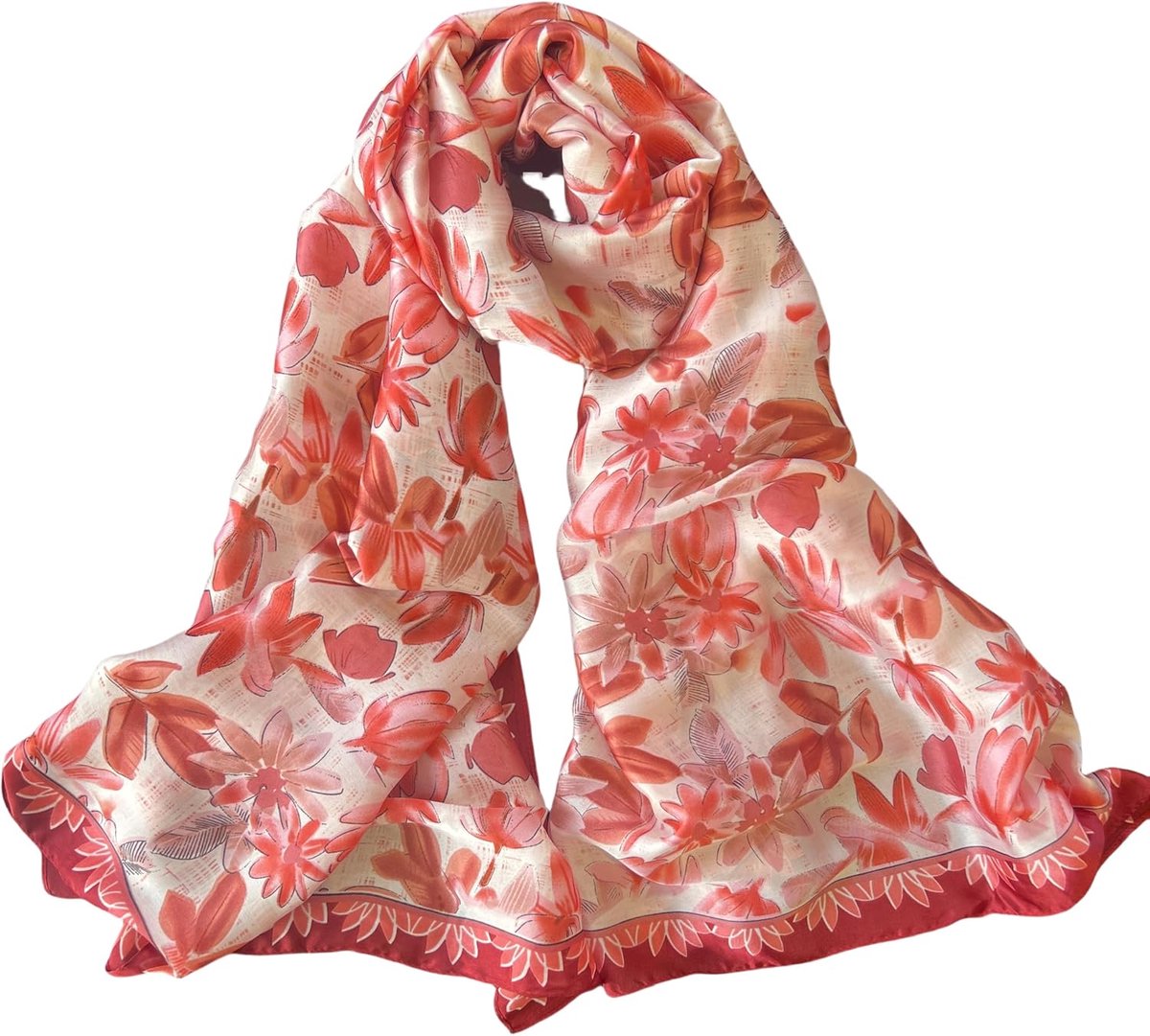 Sjaal voor dames, 180 x 90 cm, kunstzijde, sjaal met kleurrijke koetsen, bloemen en bladerdesign, veelzijdig inzetbaar voor elk seizoen