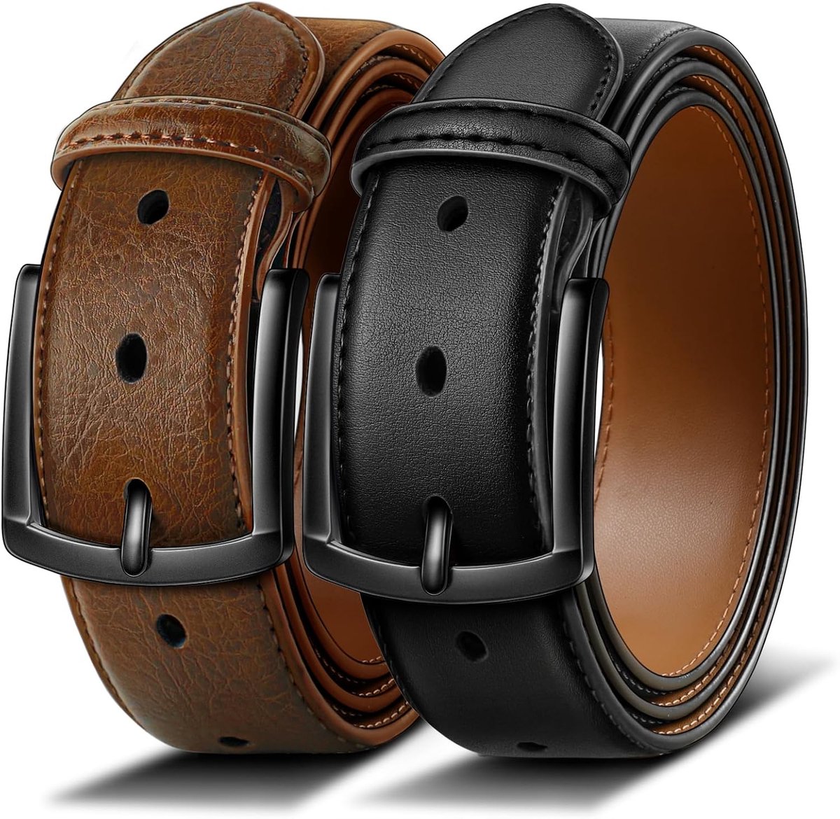 Riemen Mannen BULLIANT 2 Stuks–Leren Riem met 7 Gaatjes,Comfortabel voor Pakken,Casual en Jeans,Breedte 35mm