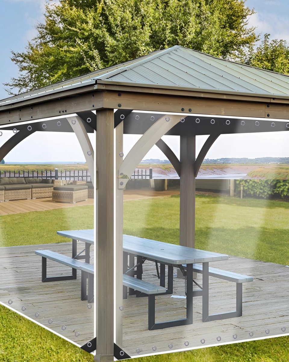 Dekzeil, 2,5 x 3,5 m, met ingestanste ringen, 420 g/m², pvc, transparant, waterdicht, terraszeil, buiten, voor terras, paviljoen, garages