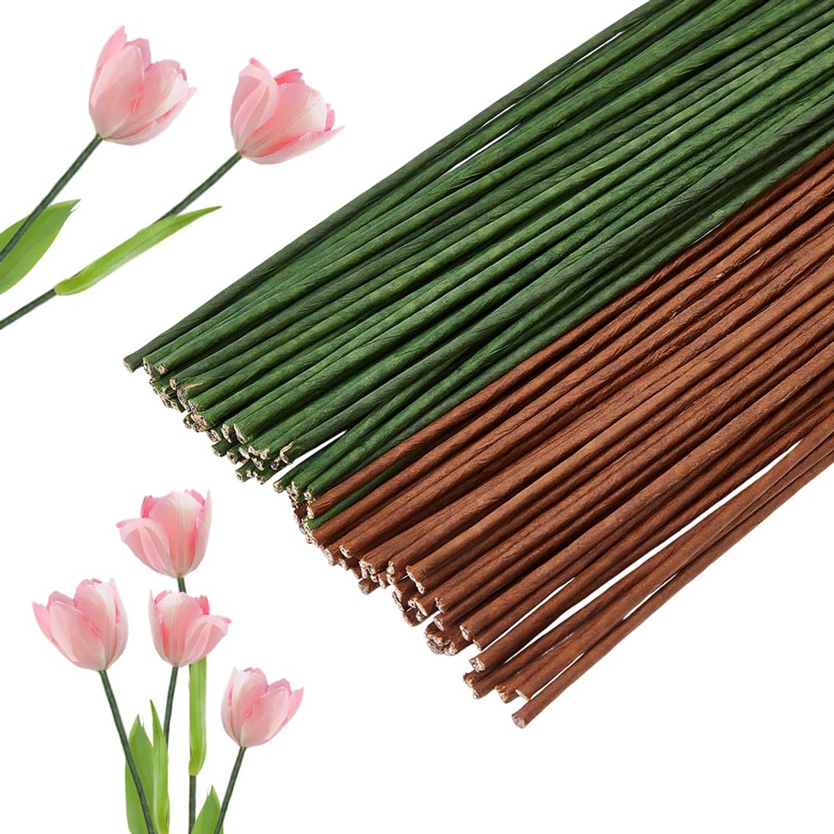 100 stuks 2 kleuren ijzeren bloemen draadstelen 40 cm/15,75 inch bloem stam draden 3 mm diameter bloem draad omwikkeld met papier 18 gauge kunstmatige stengels voor bloemen ambachten