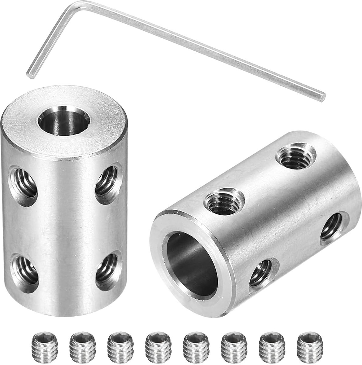 Starre schroefkoppeling 5 mm tot 8 mm askoppeling L22 mm x D14 mm stalen scharnieraansluiting koppeling voor 3D-printer DIY-encoder met 8 schroeven inbussleutel 2 stuks
