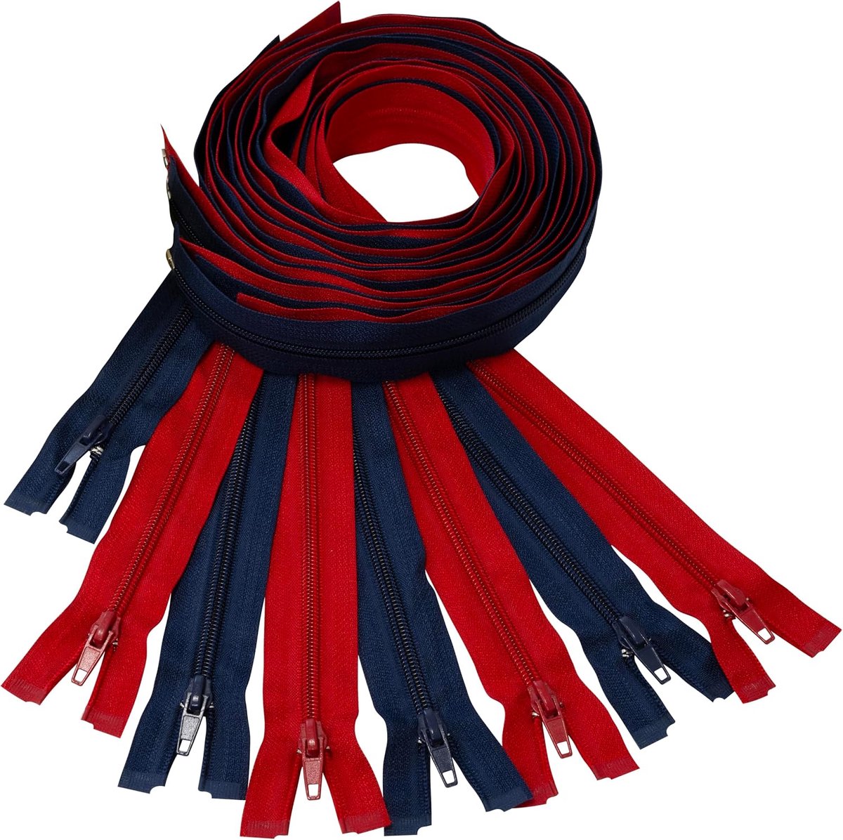 - Set van 8 Spiraalritsen N°5 95 cm deelbaar met schuiver | van metaal nylon polyester | kleur rood en donkerblauw