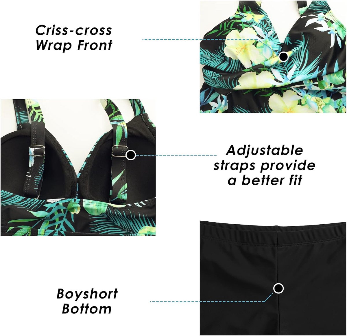 Vrouwen Tweedelige Badpak Top Cross Bloemen Gedrukt Zwemmen Jurk Buikcontrole Tankini Met Boyshorts